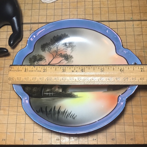 Noritake M Lusterware Japan Hand Painted Waterside Glowing Sunset Sunrise Scene - Picture 9 of 13